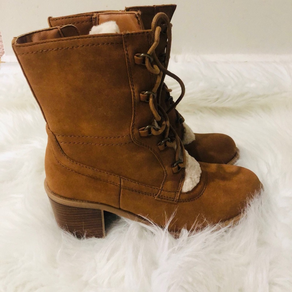 Baretraps Hadlee Womens Cognac Faux Shearling Lace Up Ankle Boots Size 6.5 NEW - Picture 5 of 10